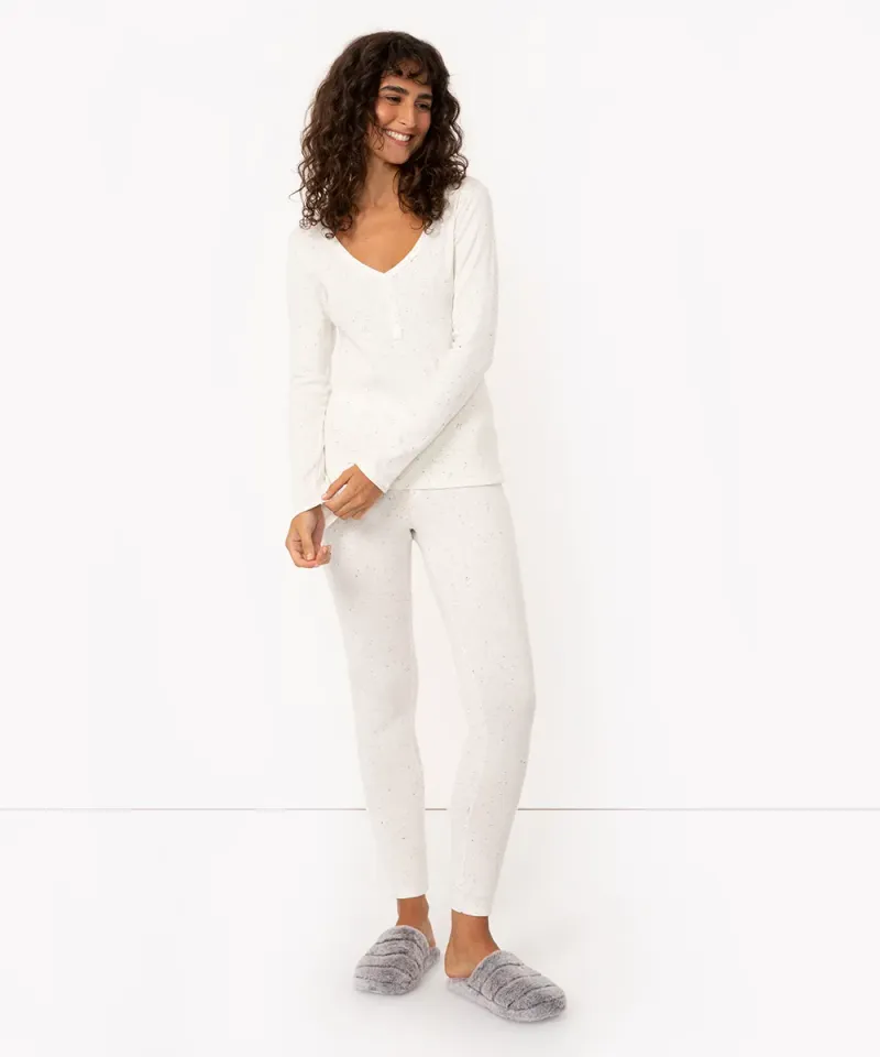 pijama canelado manga longa off white