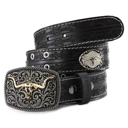 Cinto Muladeiro Estilo Country Couro Masculino Feminino Fivela Rústica - Pampas Country