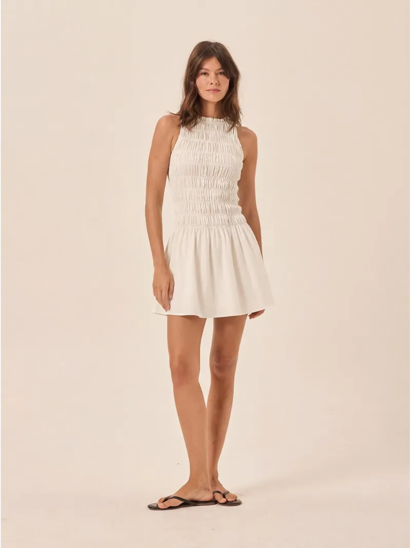 Vestido Gola Lastex Curto Branco