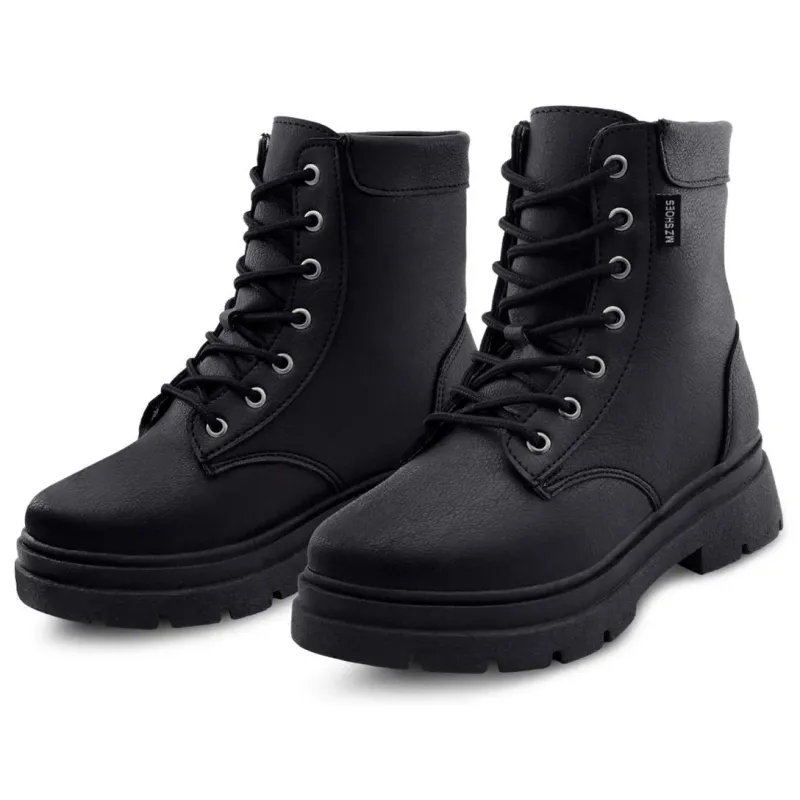 Bota Coturno Feminina Tratorada Menina Super Conforto Cano Médio Preta - Preto