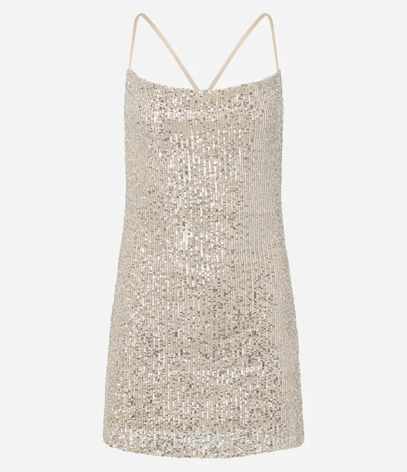 Vestido Curto em Paetê com Alça Fina Cruzada Dourado