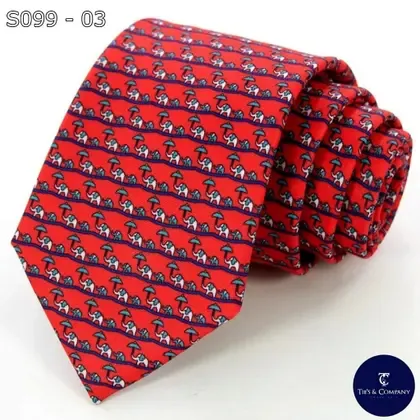 Gravata de Seda Foulard Vermelha Elefante Tradicional Larga - Acessório Masculino Elegante - T&C