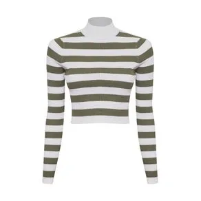 TRICOT FEMININO CROPPED GOLA ALTA