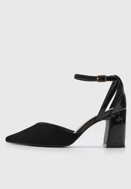 Scarpin Feminino Bebecê Salto Bloco Bico Fino Preto