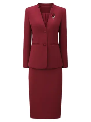 Conjunto de saia e terno Hobemty Women's Business Work vermelho escuro
