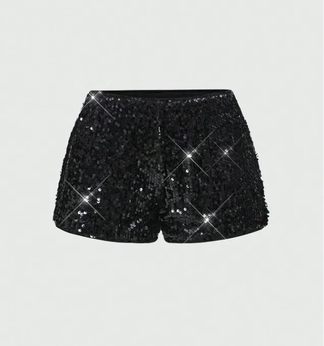 ROMWE Grunge Punk Shorts Curtos Femininos de Cintura Super Baixa, Sexy, com Lantejoulas Brilhantes, Adequados para Praia no Verão, Formatura, Páscoa, Concerto