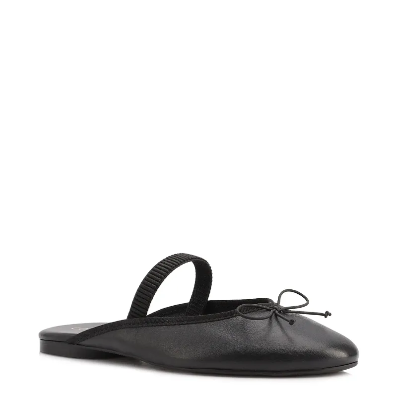 Mule - Preta Salto Baixo Couro Laço