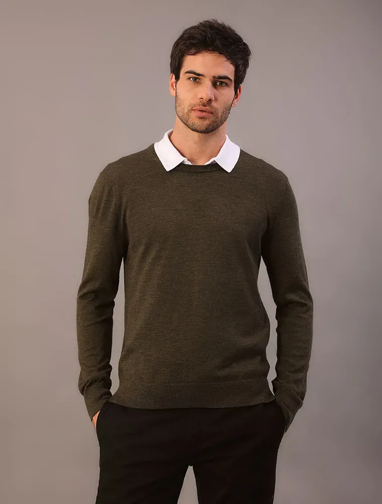 Suéter Calvin Klein Manga Longa Extrafino Merino Blend Oliva