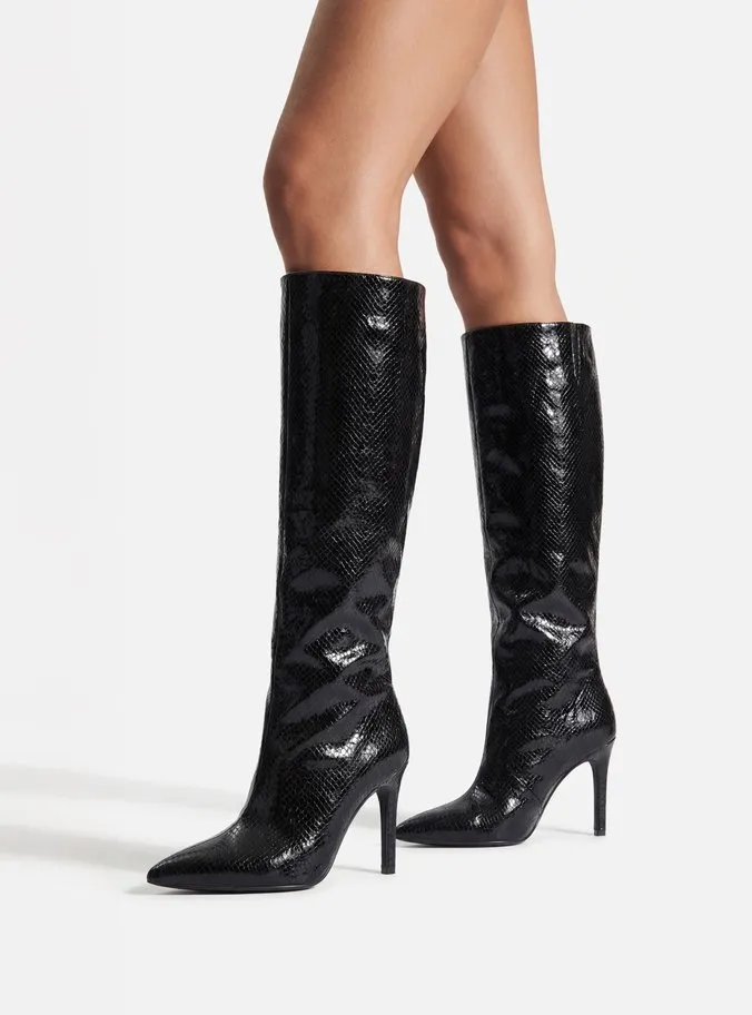 Bota Preta Snake Cano Alto Salto Fino