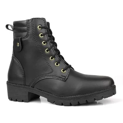 Bota Feminina Coturno Casual Militar Cano Curto Zíper Lateral Preta Elegante Moderna Confortável - Sanel Shoes