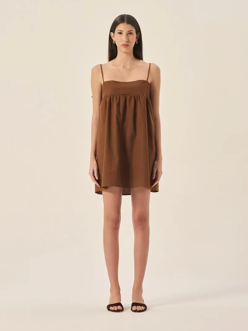 Vestido Margot Tricoline Castanho