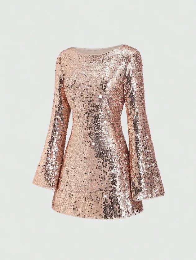 Sweetra Vestido de Festa de Natal Feminino com Lantejoulas, Vestido Brilhante, Roupa de Ano Novo