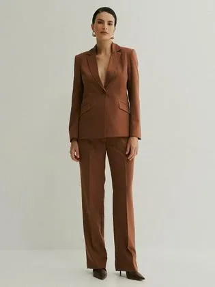 Blazer Via Lessa Paris Alfaiataria Alongado Marrom