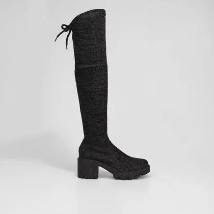 Bota Cano Alto Look Fashion Amarração Feminina