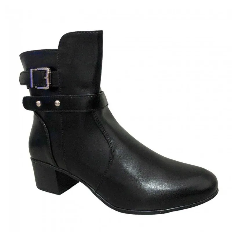 Bota Feminina Mooncity Salto Blocado Cano Curto Preto