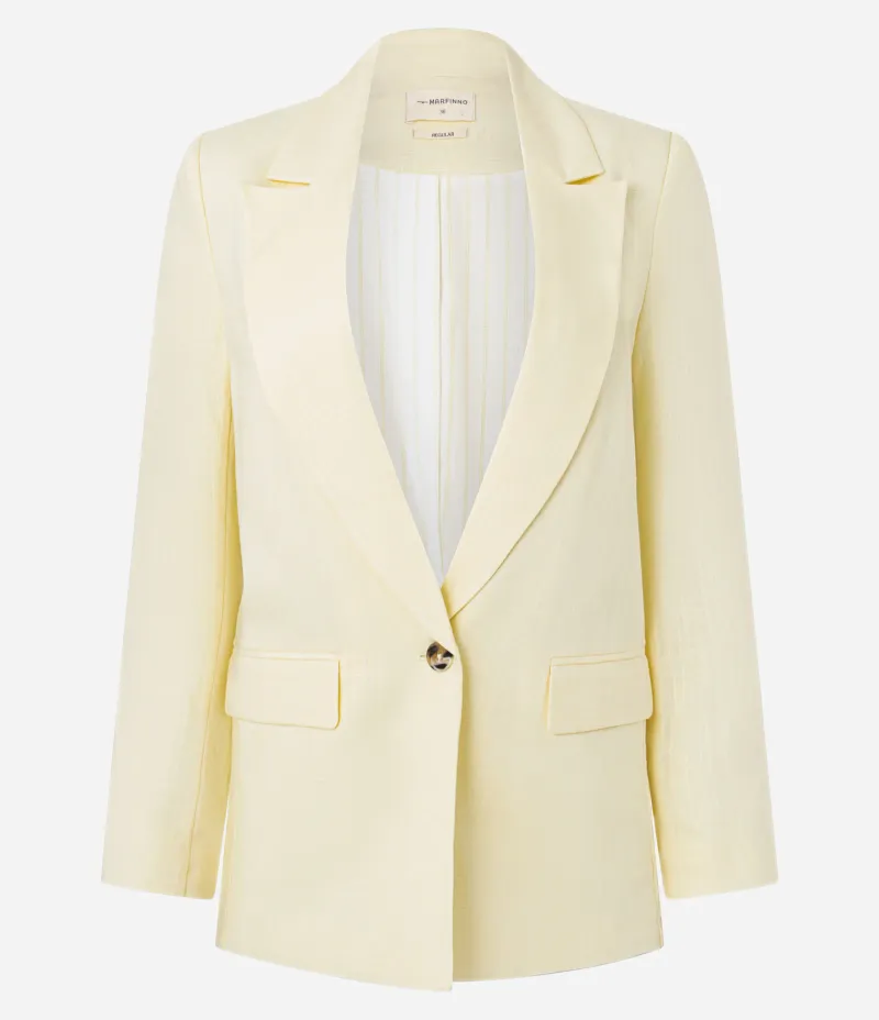 Blazer em Viscolinho com Lapelas e Botão Único Amarelo Pastel