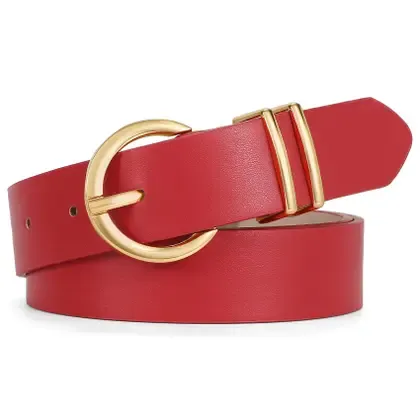 Cinto de couro WHIPPY, estilista feminina, com fivela dourada, vermelho