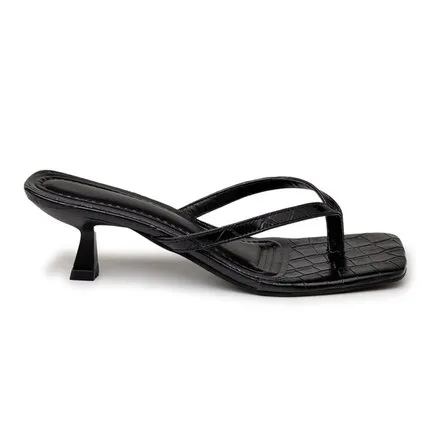 Tamanco Feminino De Dedo Salto Baixo Fino 5410 Croco Preto