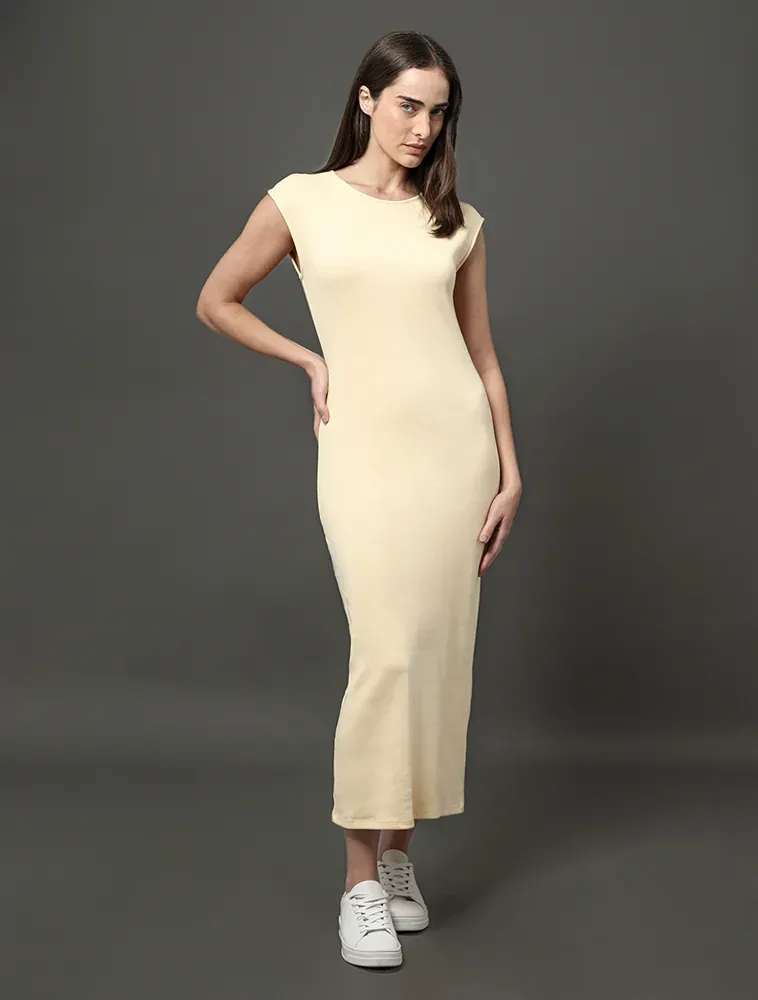 Vestido Feminino Midi Ribana Tricot Calvin Klein Jeans Amarelo Manteiga