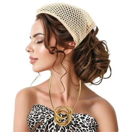 Kit Lenço Crochê Cabeça Bandana + Lenço Cetim 90x90 + Colar Pulseira 2x1 = 3 Produtos Tendência Moda Verão - Spetacolo