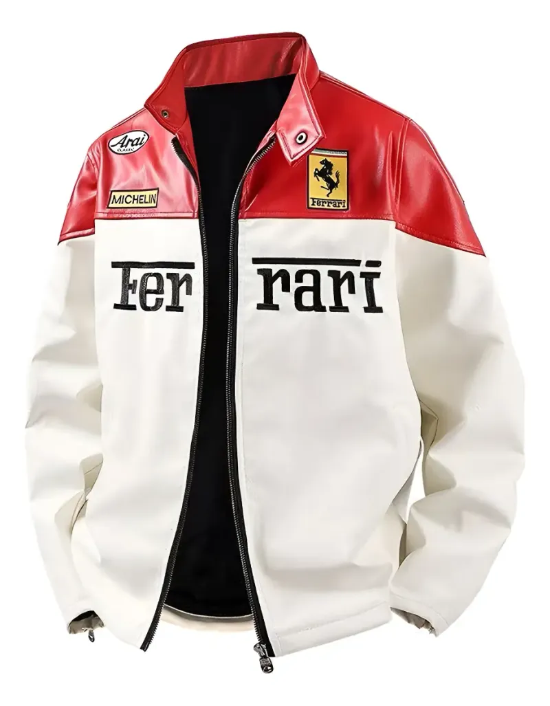 Mt Jaqueta Corta-vento De Couro Bordada Ferrari F1