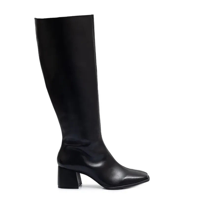 Bota Preta Couro Cano Longo
