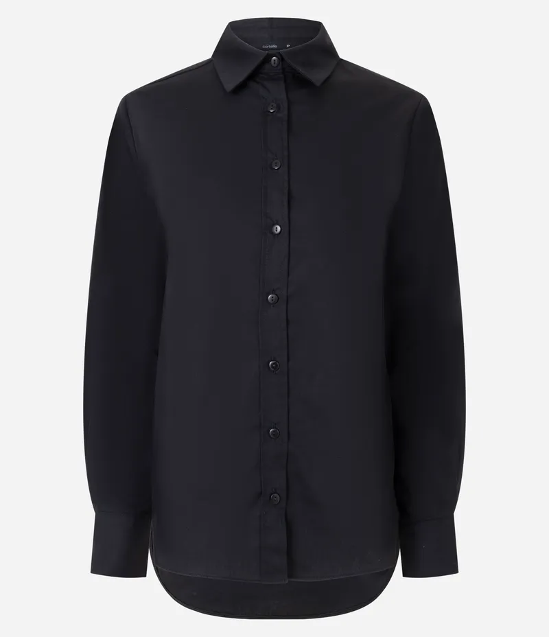 Camisa em Tricoline com Abotoamento e Punho Largo Preto