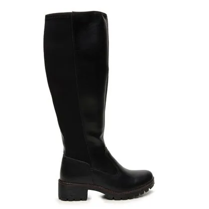 Bota Over The Knee Montaria Preta Feminina Tratorada Cano Alto Couro Lançamento Inverno - Outlet Monteiro