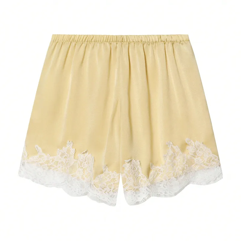 Shorts de Perna Larga Casual com Renda de Cetim para Mulheres, Hotpants Retos de Cintura Alta Versáteis, Novos Lançamentos para Outono e Verão