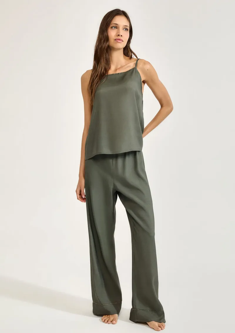 Pijama Longo Feminino Alças Finas Em Viscose - Verde