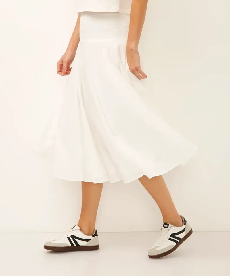 saia midi godê de algodão off white