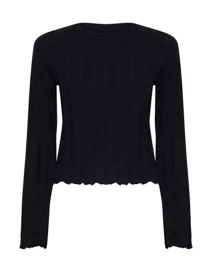 BLUSA MANGA LONGA SINO CANELADA BARRA FRUFRU