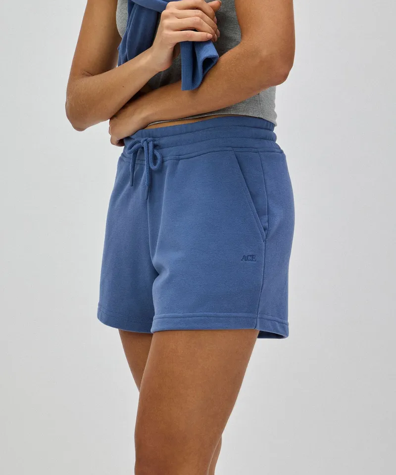short feminino de moletom carbon wash azul