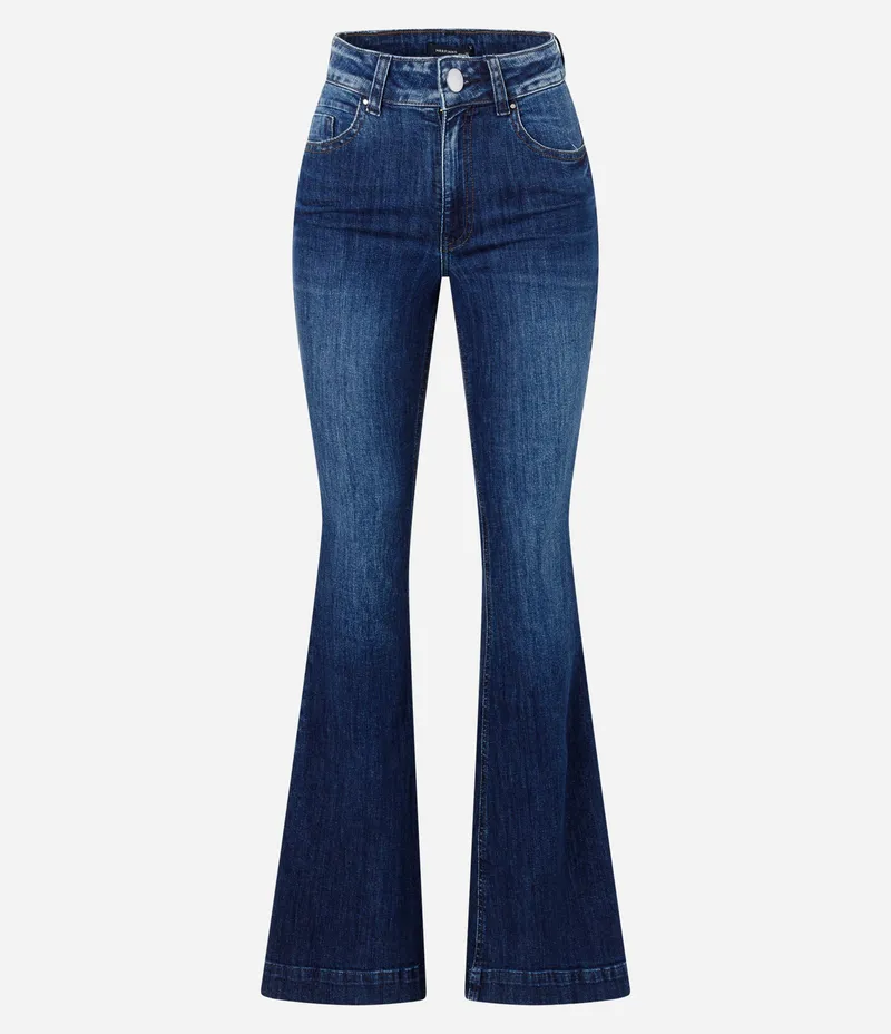 Calça Flare Jeans com Bolsos Azul