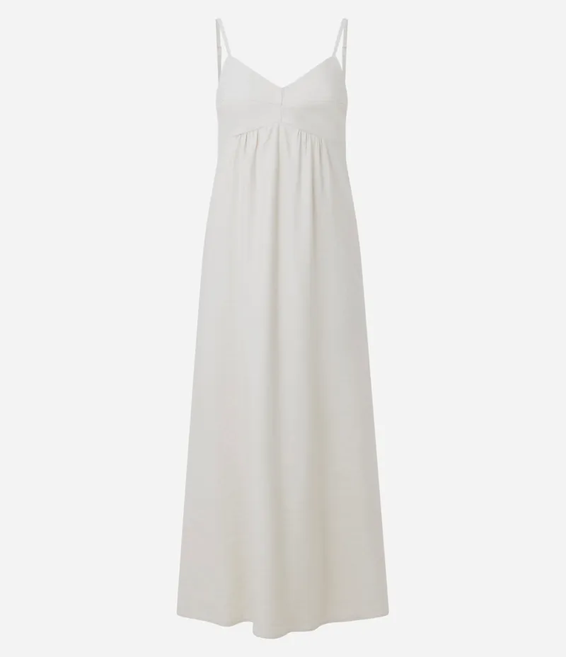 Vestido Midi Evasê em Viscose com Decote Coração Bege
