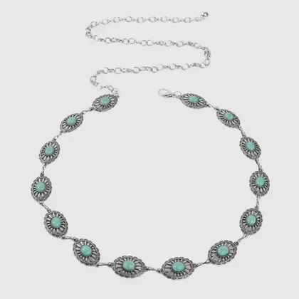Cinto Feminino Corrente Boho Vintage Detalhe Pedra Turquesa - Swisz