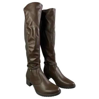 Bota Montaria Mississipi Feminina Cano Longo Salto Bloco Bico Redondo Original Cor:MarromTamanho:38