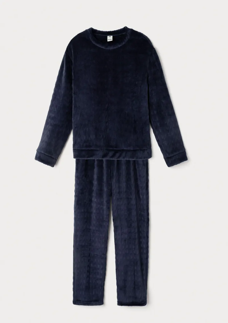 Pijama Longo Feminino Em Fleece - Azul