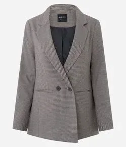 Blazer Alfaiatado Xadrez Regular com Botões Frontais Cinza