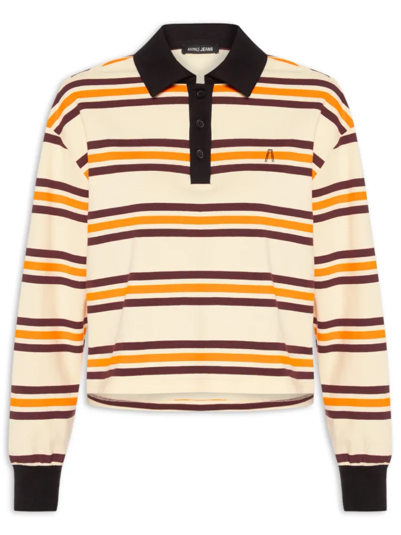 Blusa Feminina Polo De Malha Listrada Amarelo Animale Jeans