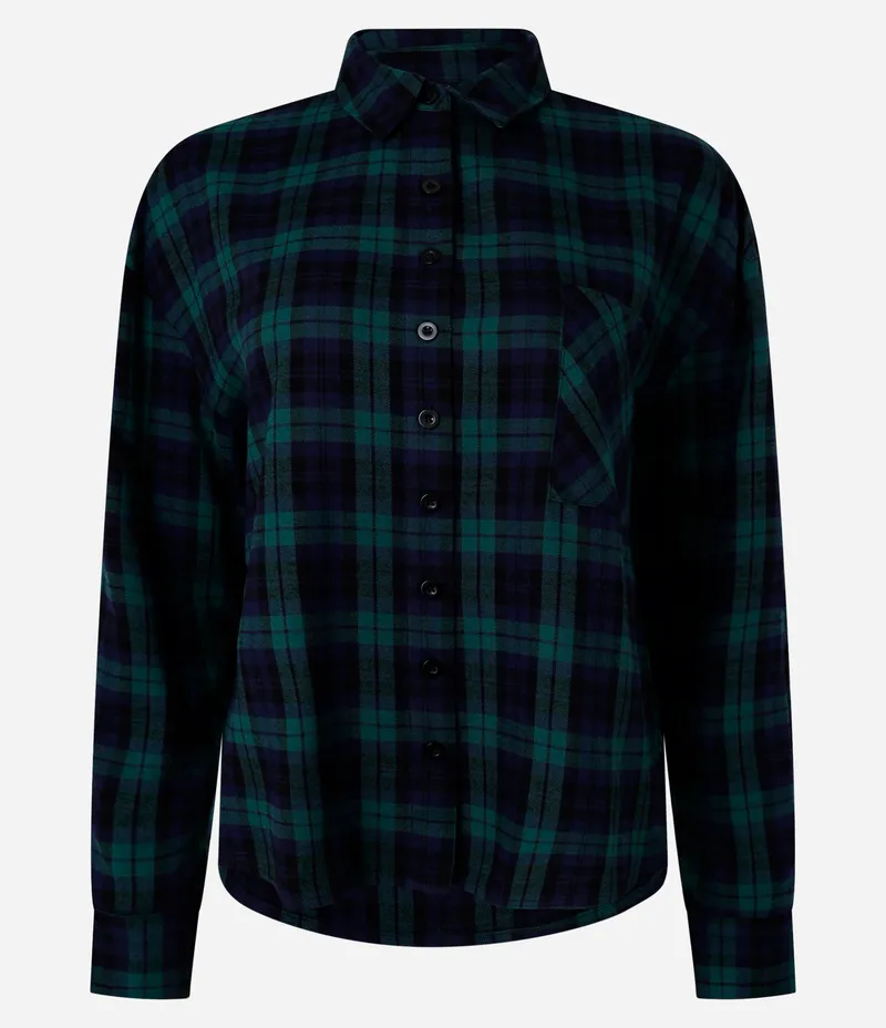 Camisa Oversized em Flanela Xadrez com Bolsinho Verde