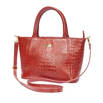 Bolsa Couro Legítimo Feminina Vermelha Tote Transversal Tiracolo Média - Madamix