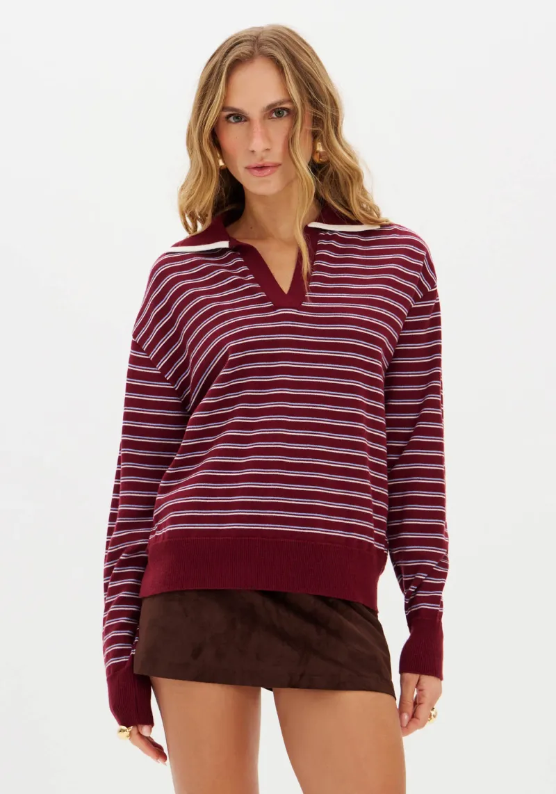 Blusa Tricô Gola Polo Listrada