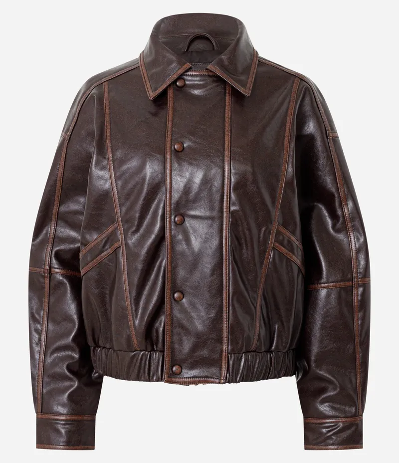 Jaqueta Bomber em PU com Elástico na Barra e Botões Forrados Deep Mahogany