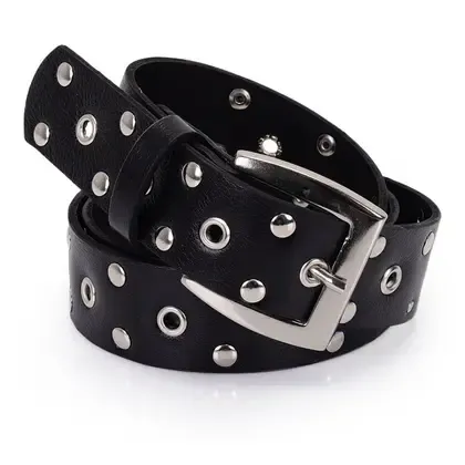 Cinto Feminino WJ Couro com Ilhos e Metais 3,5CM - preto