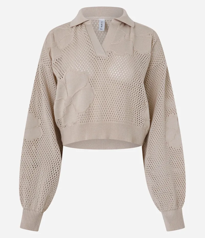 Blusa em Tricô com Gola Polo Bege