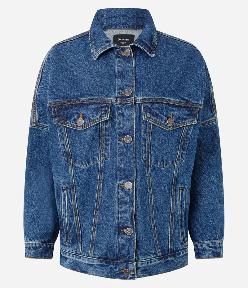 Jaqueta Oversized em Jeans com Bolsos e Botões Azul