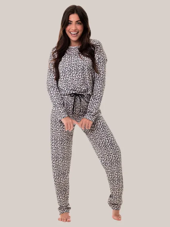 Pijama Lua Chic Malha Térmica Flanelada Animal Print
