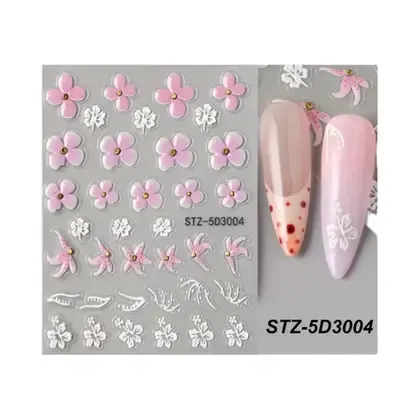 Adesivos De Unha Florais Rosa 5D, Sliders De Unha Com Pétalas, Flores Tropicais Com Efeito - NONE