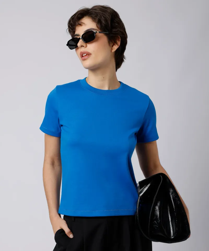 camiseta feminina de algodão slim mindset azul